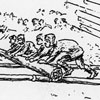 Drawing of workers pushing logs