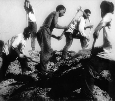 Prisoners work at Belbaltlag, a Gulag camp for building the White Sea-Baltic Sea Canal 